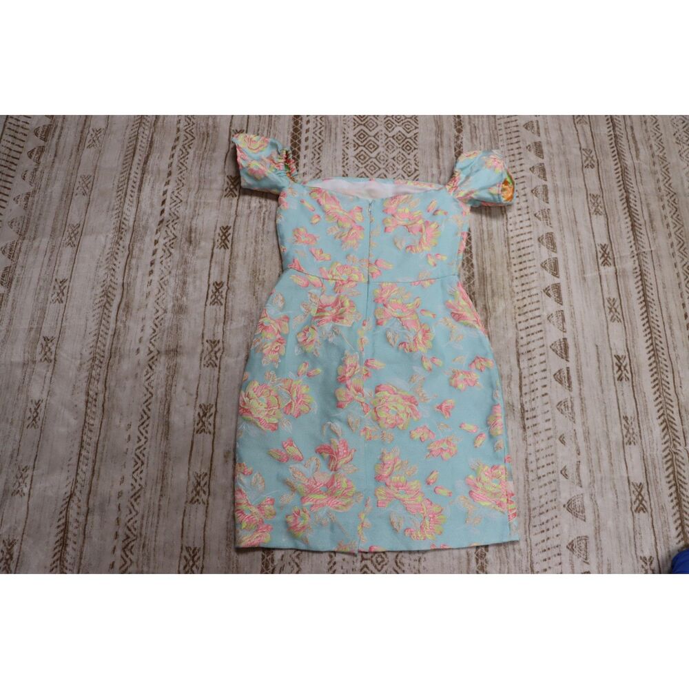 Hutch Floral Jacquard Off-Shoulder Puff Sleeve Sheath Dress Mini Pastel Size 2
